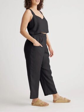 Quince European Linen Tapered Ankle Pant - Size Small - Black